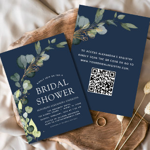 Convite Código QR do Chá de panela azul marinho Eucalyptus