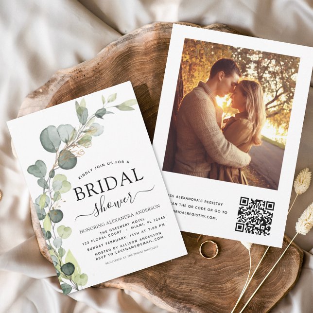 Convite Código QR do chá de panela Foto Eucalyptus (Criador carregado)