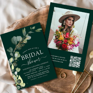 Convite Código QR do Chá de panela Verde Emerald Eucalyptu