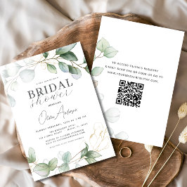 Convite Código QR do chá de panela Verde Eucalyptus
