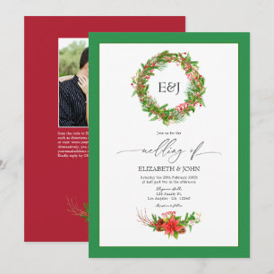 Convite Código QR do Charme de Natal com Poinsettia e Pinh