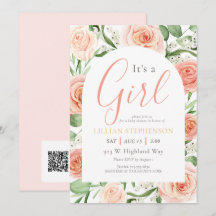 Código QR do Chuveiro de Bebê Rosa Floral É uma Me