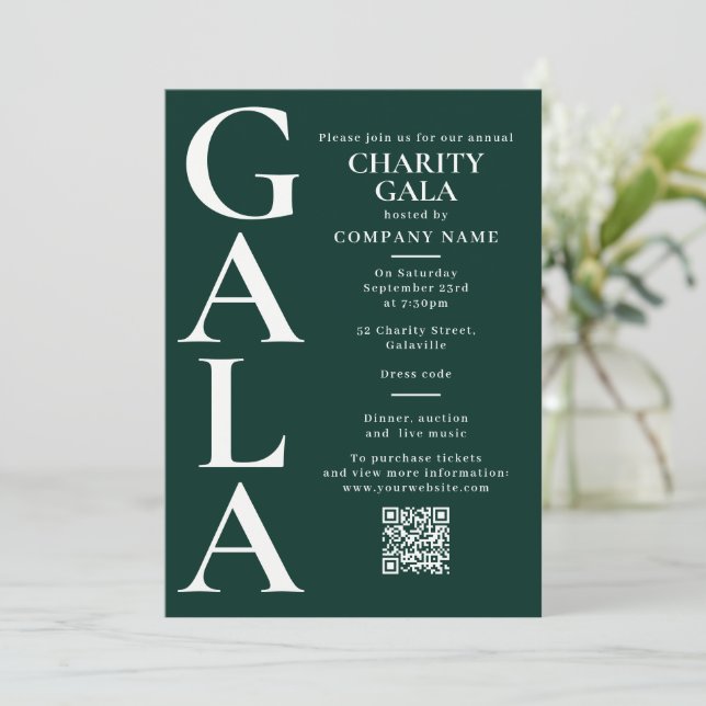 Convite Código QR do Evento de Gala de Caridade Verde (Em pé/Frente)