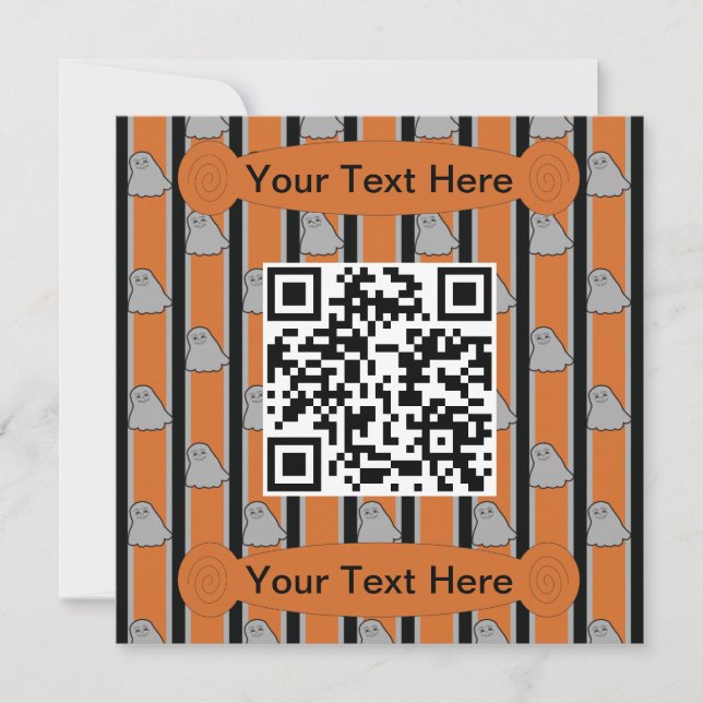 Convite Código QR do Fantasma Fantasma do Halloween e Rico (Frente)