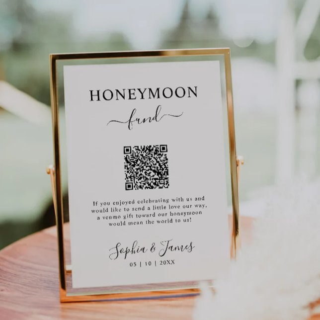 Convite Código QR do Fundo de Lua de Mel Imprimível, Casam (Honeymoon Fund QR Code Sign Printable, Wedding Invitation)