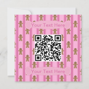 Convite Código QR do Homem de Gingerpão rosa divertido e R