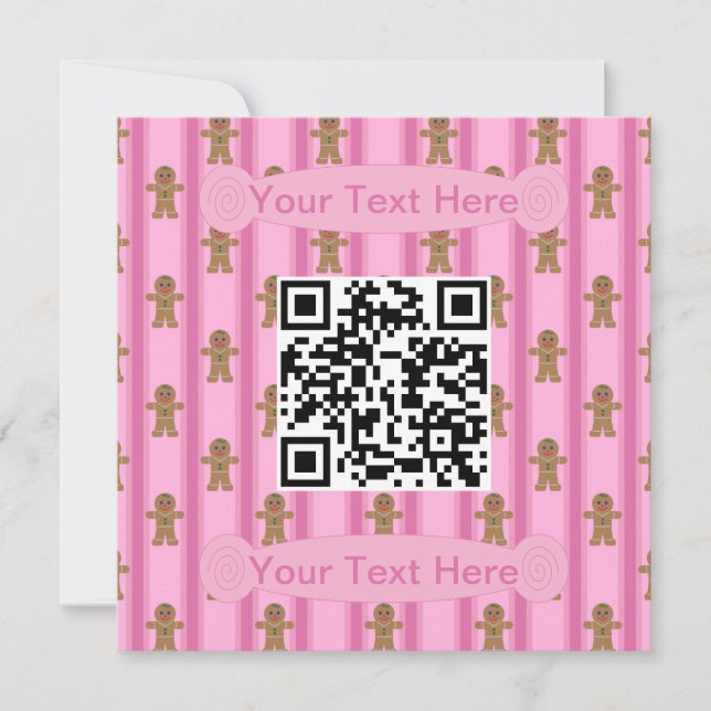 Convite Código QR do Homem de Gingerpão rosa divertido e R (Frente)