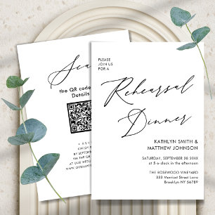 Convite Código QR do Janto de ensaio branco de script Eleg