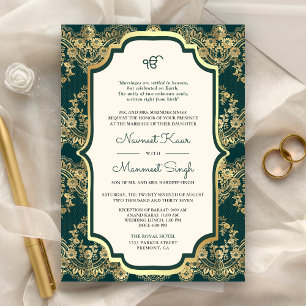 Convite Código QR do Laço Dourado Teal Anand Karaj Casamen