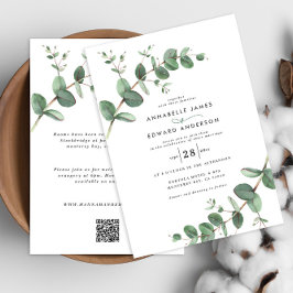 Convite Código QR do orçamento Aquarela Eucalyptus botânic