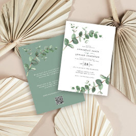Convite Código QR do orçamento verde Eucalyptus botânico