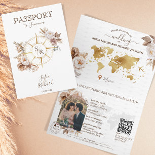 Convite Código QR do Passaporte de Casamento de Destino Do