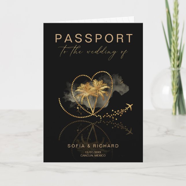 Convite Código QR do Passaporte de Casamento de Destino Tr (Frente)