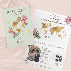 Convite Código QR do Passaporte de Casamento de Destino Ve