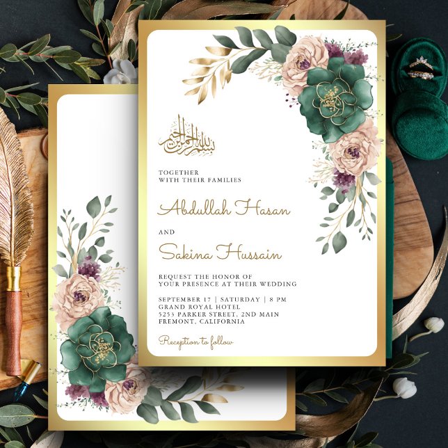 Convite Código QR do Ramo Floral Verde Esmeralda Casamento (Criador carregado)