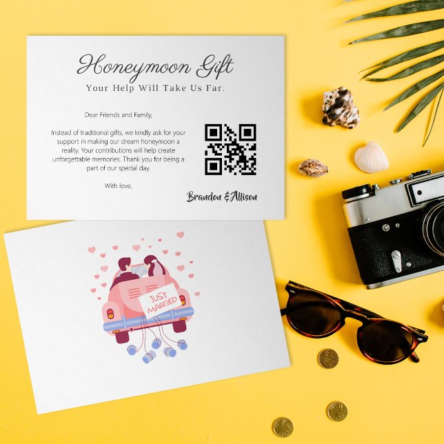 Convite Código Qr do Registro de Casamentos do Fundo Honey (Honeymoon Fund Wedding Registry Gift Qr Code Invitation)