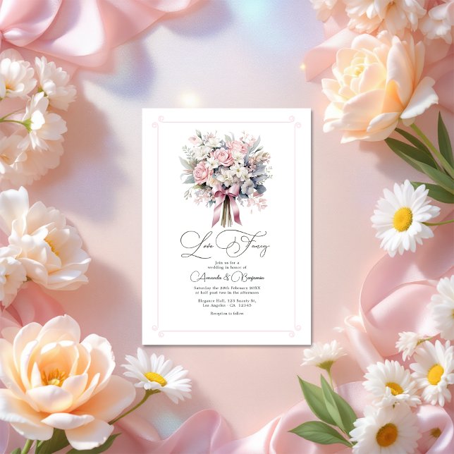 Convite Código QR do Rico de Amor Imitário Pastel Floral C (Whimsical Love Fancy Pastel Floral Wedding QR Code Invitation)