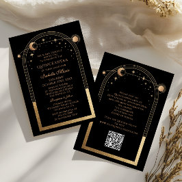 Convite Código QR Dourado Celestial Quinceañera