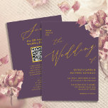 Convite Código QR Dourado Mauve Tudo Em Um Casamento Elega<br><div class="desc">Código QR Mauve Elegante Tudo Em Um Cartão De Convite Para Casamento De Script Dourado Moderno. Celebre o seu dia especial com esta elegante e bela carta de convite para casamento para embelezar a sua ocasião especial. Todos os textos estão pré-organizados para que você personalize fácil e rapidamente com seus...</div>