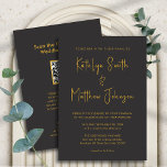 Convite Código QR Dourado Preto - Tudo Em Um Casamento Chi<br><div class="desc">Código QR de Script Moderno Dourado e Preto Elegante, tudo em uma carta de convite de casamento minimalista. Celebre o seu dia especial com esta elegante e bela carta de convite para casamento para embelezar a sua ocasião especial. Todos os textos estão pré-organizados para que você personalize fácil e rapidamente...</div>