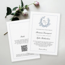 Código QR Dusty Blue Crest Monograma Casamento