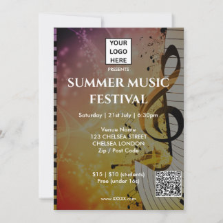 Convite Código QR e Logotipo do Festival de Música de Verã