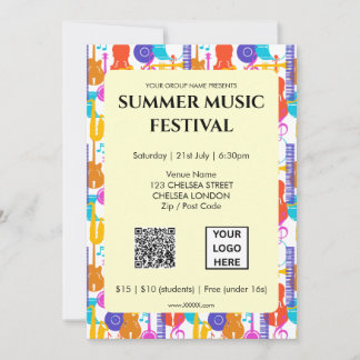 Convite Código QR e Logotipo do Festival de Música de Verã