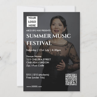 Convite Código QR e Logotipo do Festival de Música de Verã