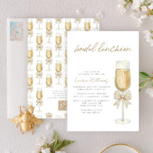 Código QR Elegante Champanhe Chic Laço Jantar de N