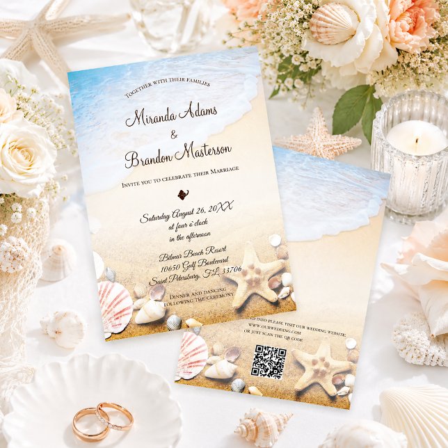 Convite Código QR Elegante Estrela-do-Mar Moderna Casament (Criador carregado)