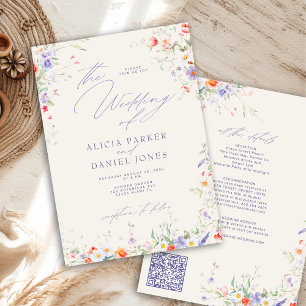 Convite código QR elegante flor de campo floral casamento