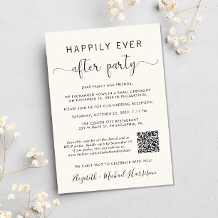 Convite Código QR Elegante Foto Creme Recepção de Casament