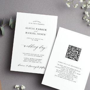 Convite CÓDIGO QR elegante simples casamento preto e branc