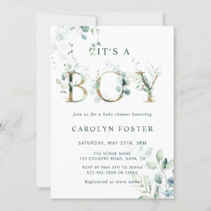 Convite Código QR - Eucalyptus - Letra Dourada Chá de fral