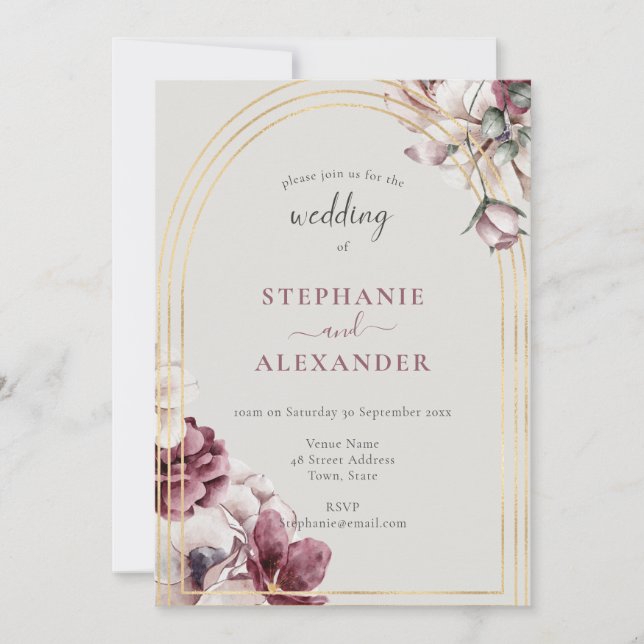 Convite Código QR Flor de Ameixa Empoeirada para Casamento (Frente)