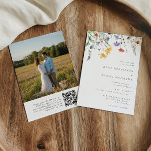 Convite Código QR Floral Aquarela Foto Casamento