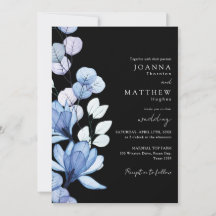 Código QR Floral Azul Casamento Preto e Branco