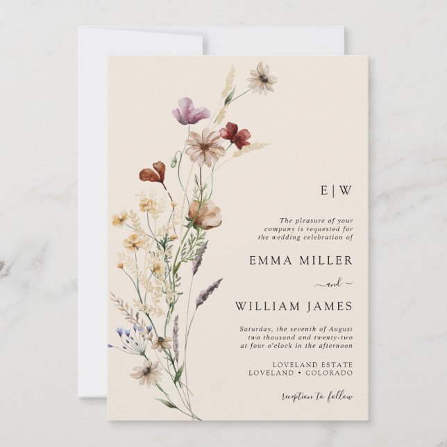 Convite Código QR Floral Boho Casamento (Frente)