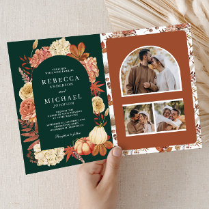 Convite Código QR Floral de Abóbora de Terracota Casamento