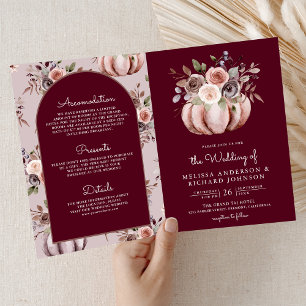 Convite Código QR Floral de Abóbora Neutra Casamento Borgo