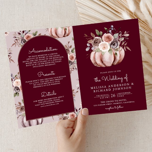 Convite Código QR Floral de Abóbora Neutra Casamento Borgo (Criador carregado)