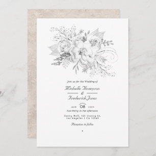 Convite Código QR Floral de Casamento Branco RSVP