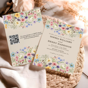 Convite Código QR Floral de Casamento de País Russo de Flo