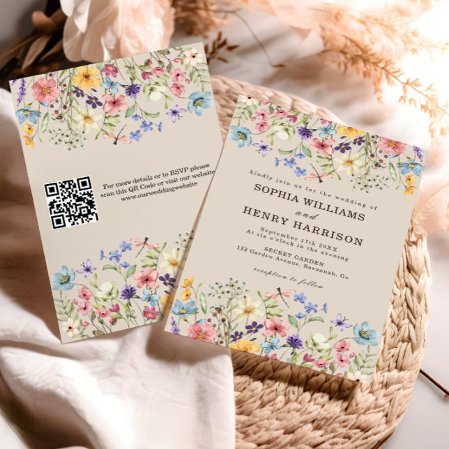 Convite Código QR Floral de Casamento de País Russo de Flo (Criador carregado)