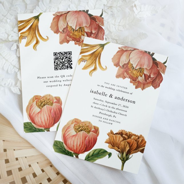 Convite Código QR Floral de Chic Rustic Código Rsvp Casame (Criador carregado)