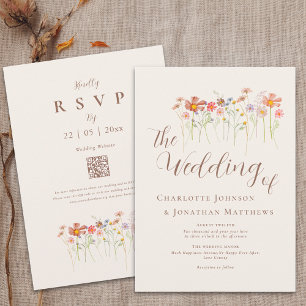 Convite Código QR Floral de Flores Silvestres de Outono Bo