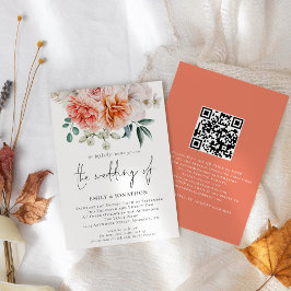 Convite Código QR Floral de Peônias de Pêssego Casamento