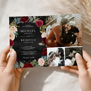 Convite Código QR Floral de Pêssego Borgonha Casamento Pre