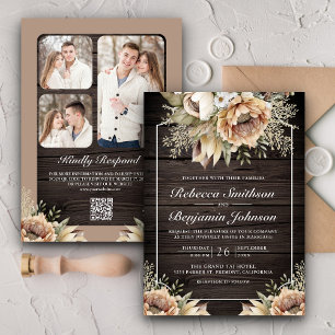 Convite Código QR Floral de Terra Neutra Casamento
