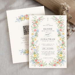 Convite Código QR Floral Ornate de Primavera com Pastel Su